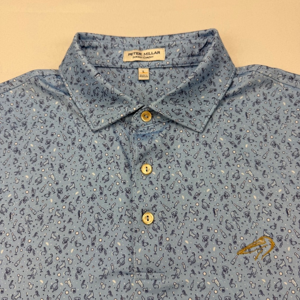 Peter Millar Polo Mens L Blue Novelty Print PELI Cup Team Pelican Summer Comfort - Picture 2 of 10